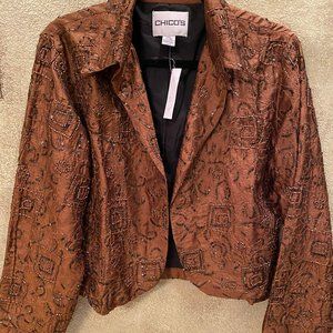 Chicos Embroidered Bronze Top Crop Jacket Size 2